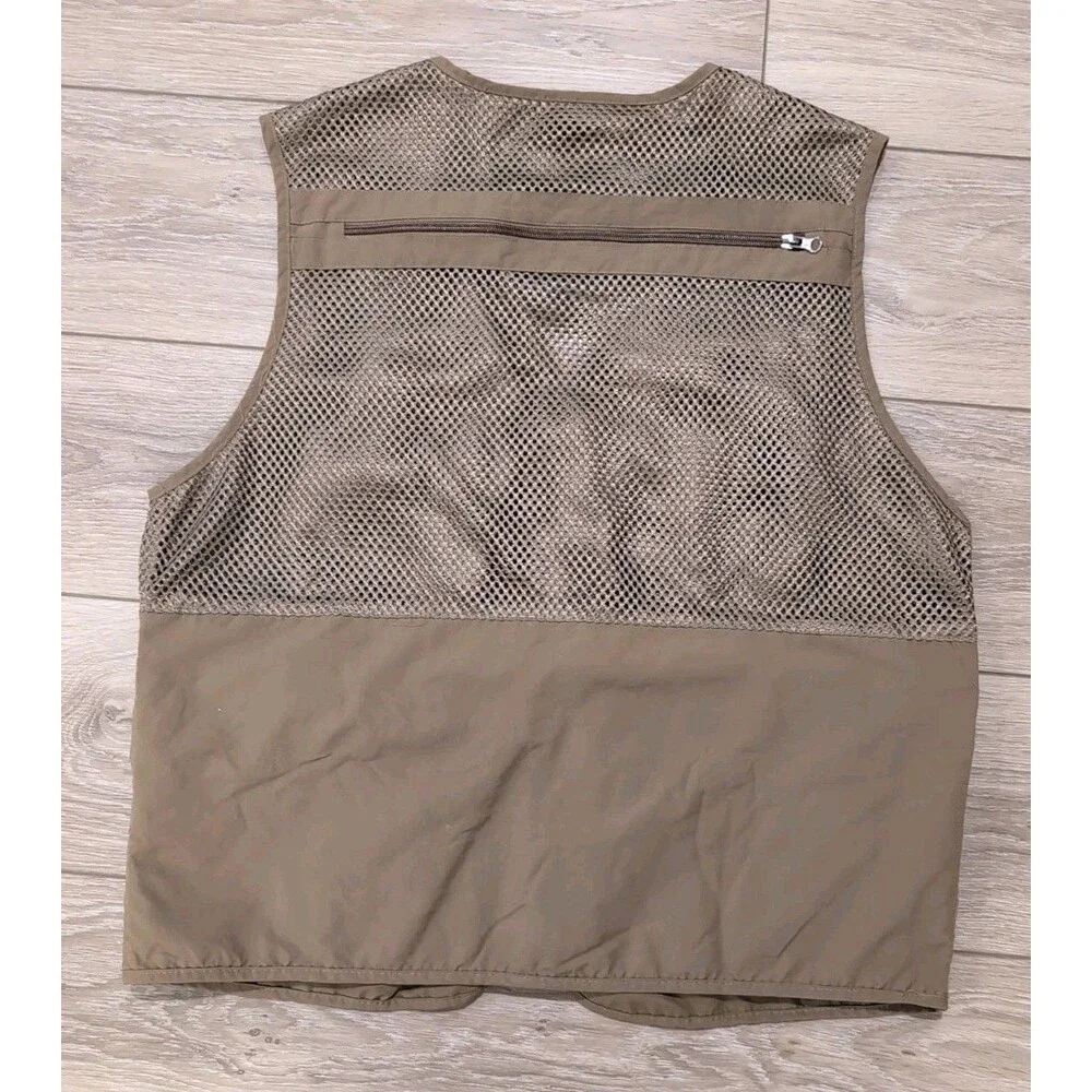 OUTDOOR MESH FLY FISHING VEST KHAKI UTILITY CARGO MEN'S SIZE LARGE EUC